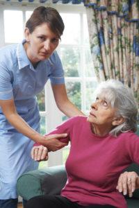 Elderly woman scared of nurse